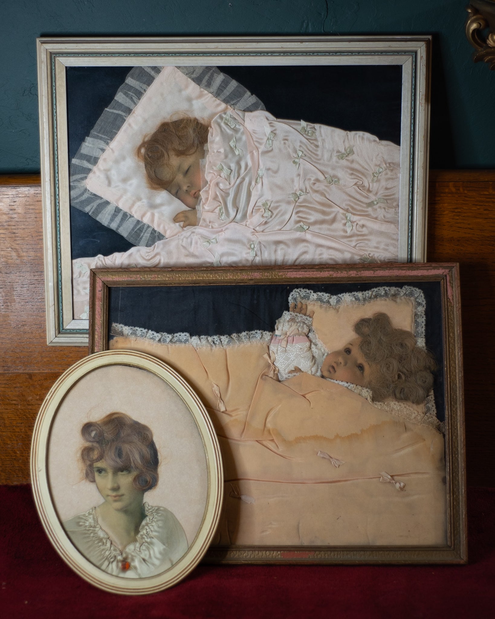 Victorian Mourning Infant with Real Hair, Clothing and Bedding