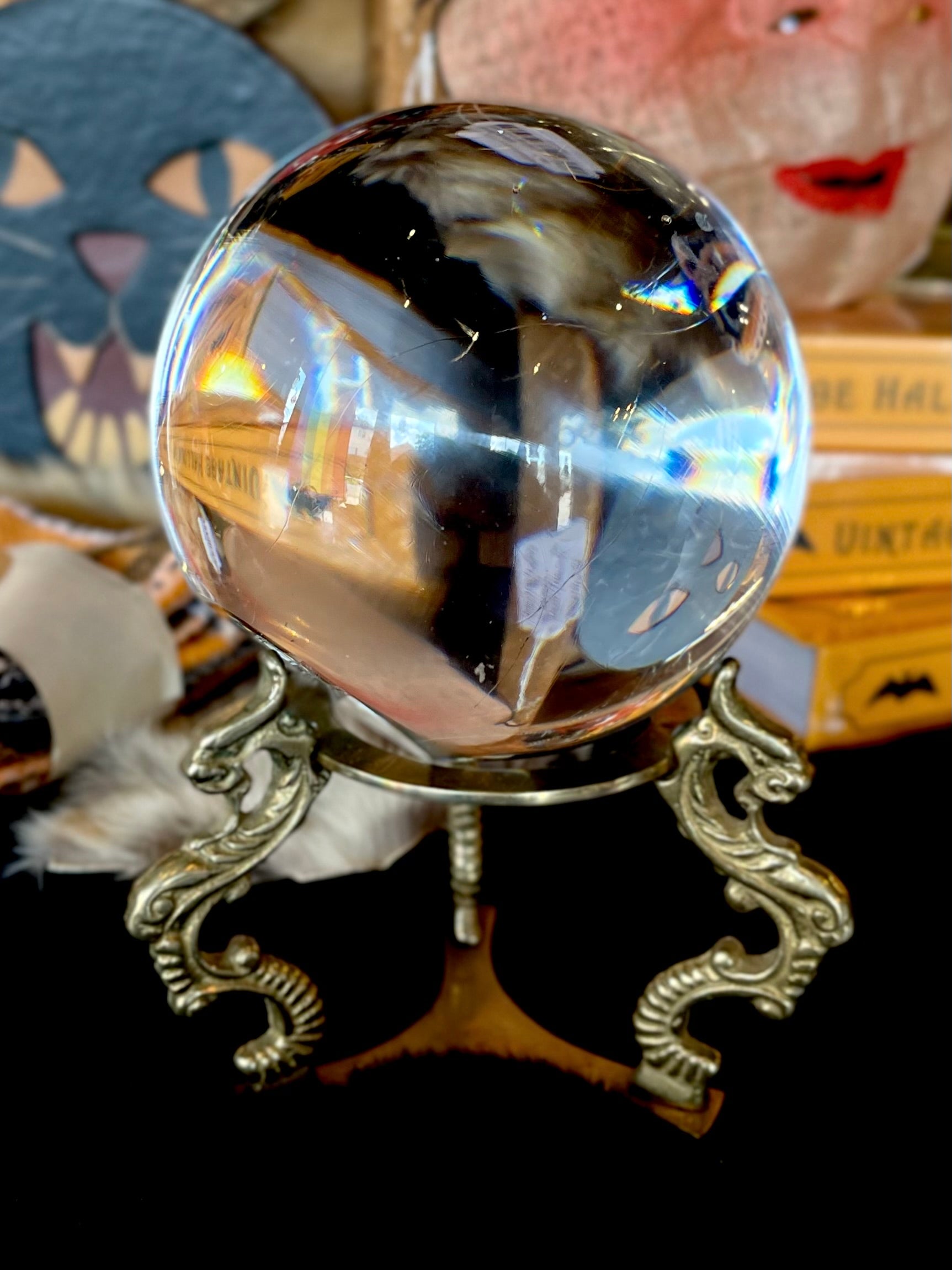 Vintage Crystal Ball with Brass Stand