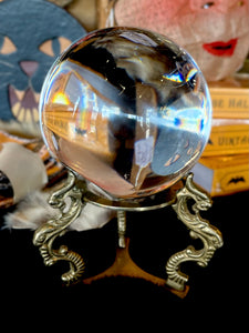 Vintage Crystal Ball with Brass Stand