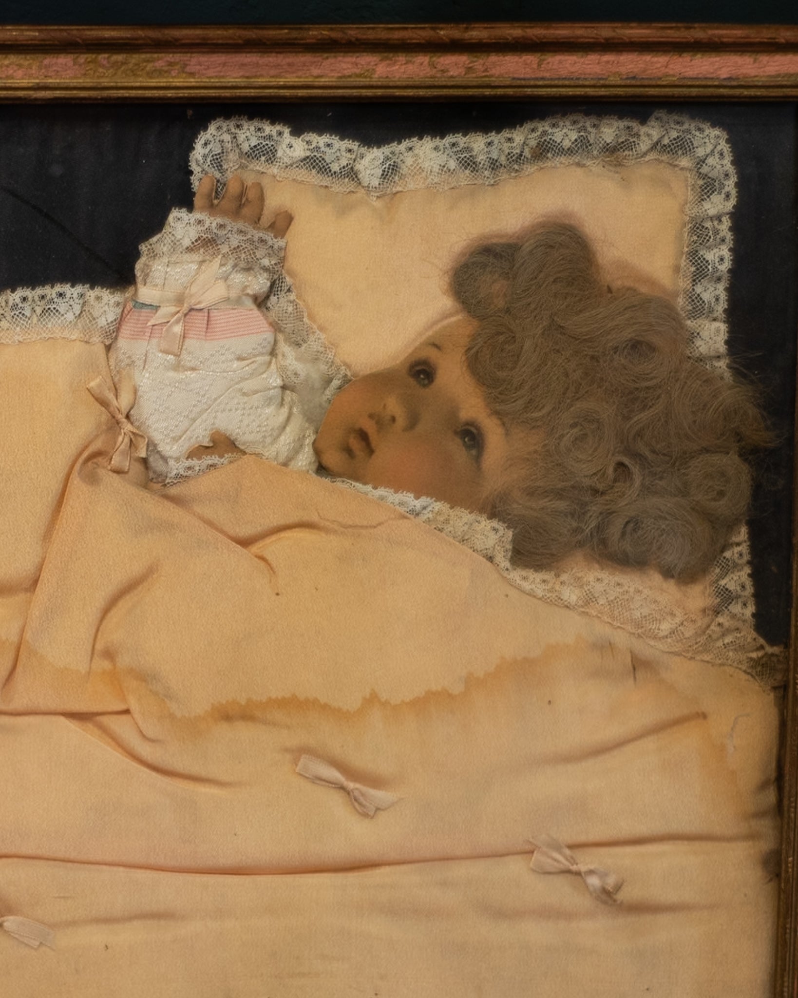 Victorian Mourning Infant with Real Hair, Clothing and Bedding