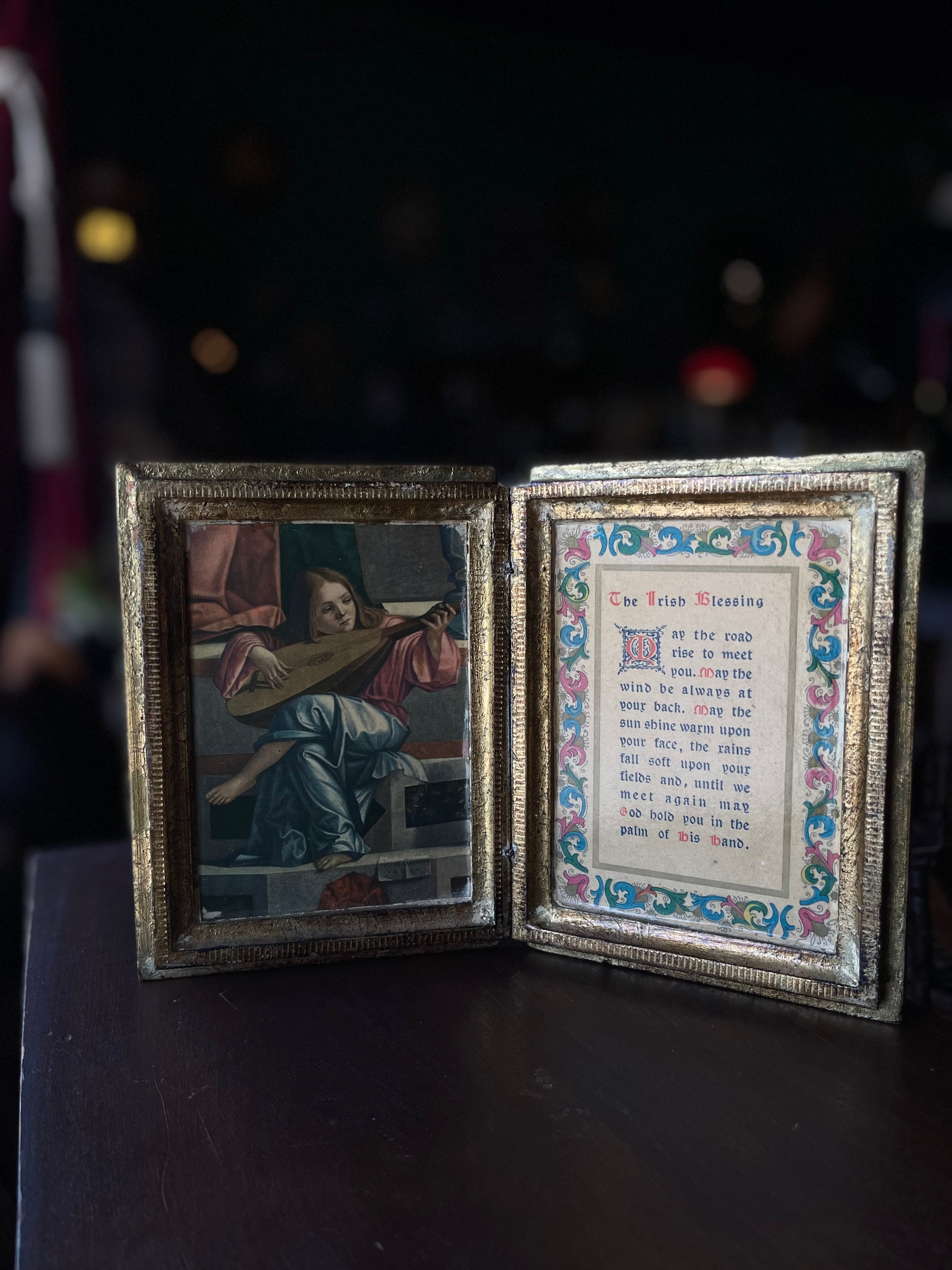 Vintage Florentine Diptych – Irish Blessing & Lute Player