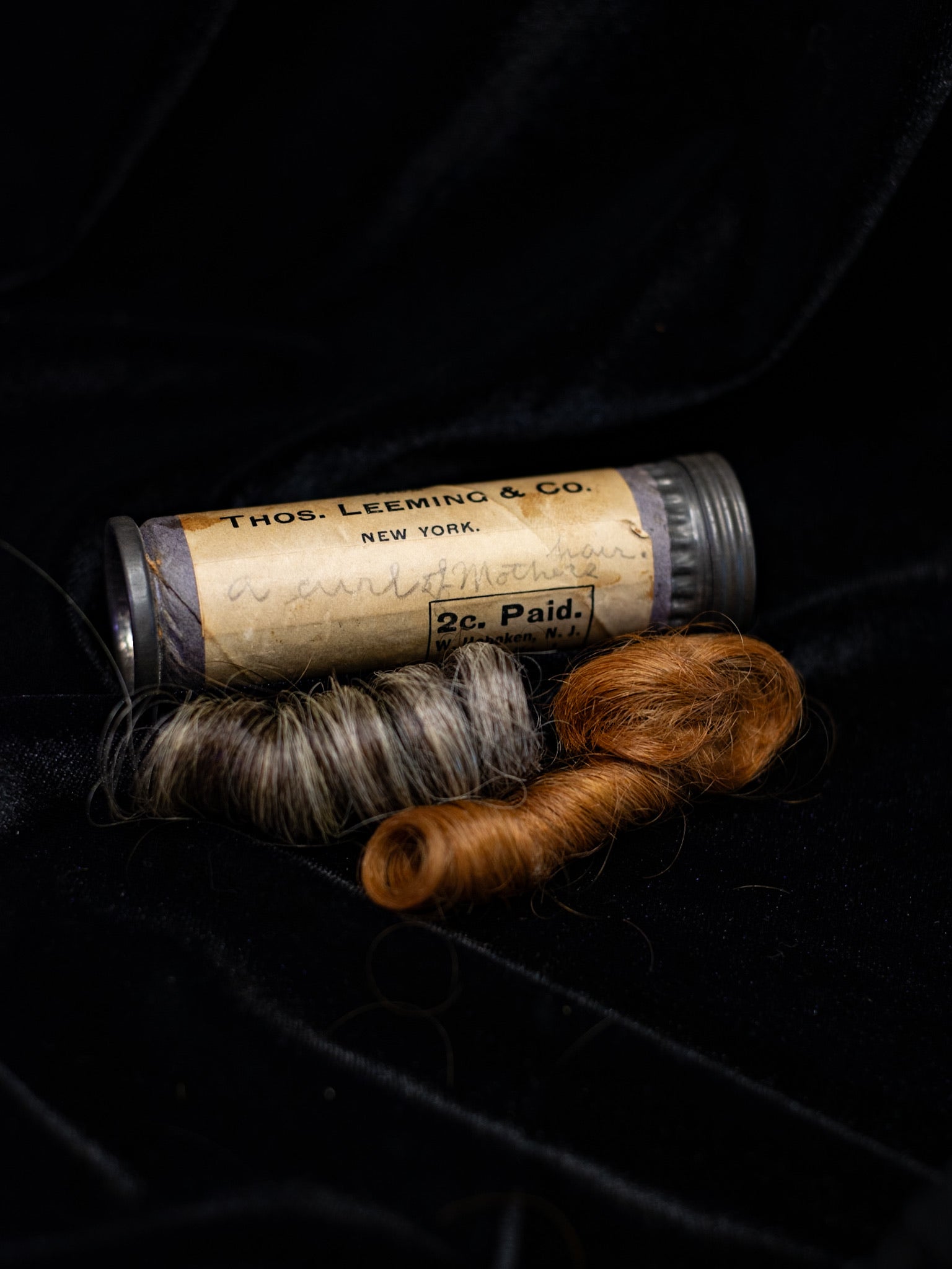 “A Curl of Mothers” | Victorian Hair Memento in Tube (Two Locks)
